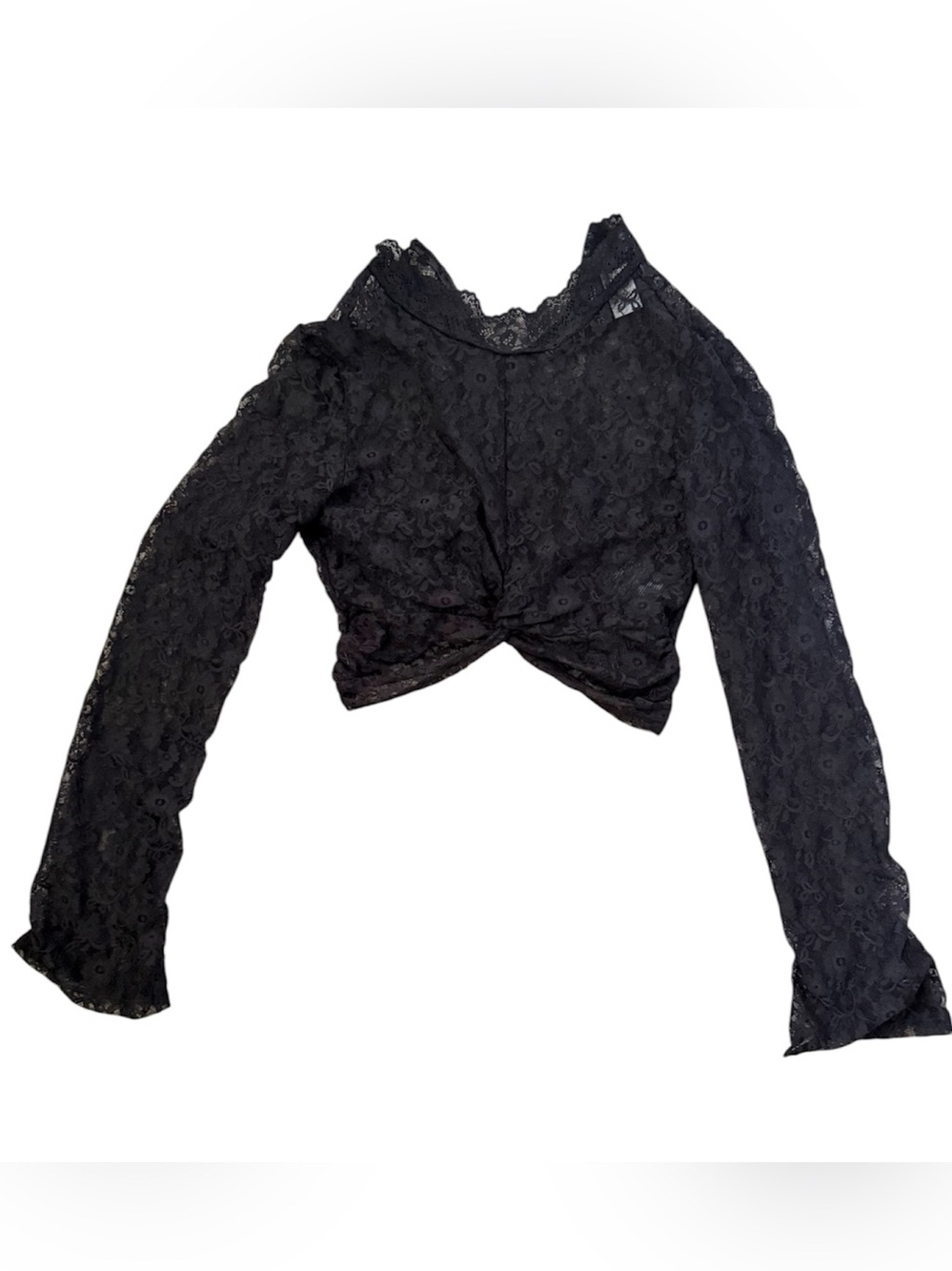 Divided Long Sleeve Lace Gathered Front Crop Top